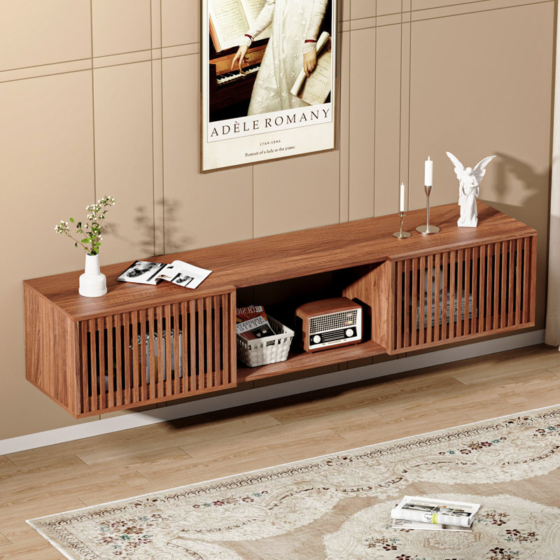 Floating TV Stand For Up To 80'', Wall-Mounted Media Console With Flip-Up Slatted Doors