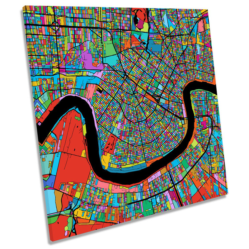 New Orleans City Modern Map - Wrapped Canvas Print, 60cm H x 60cm W x 2cm D