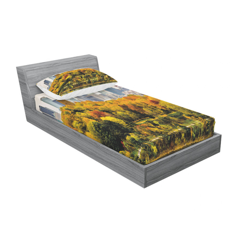 Ensemble de draps automne skyscrapers de montréal, Ensemble de draps pour lit simple TG avec drap-hou