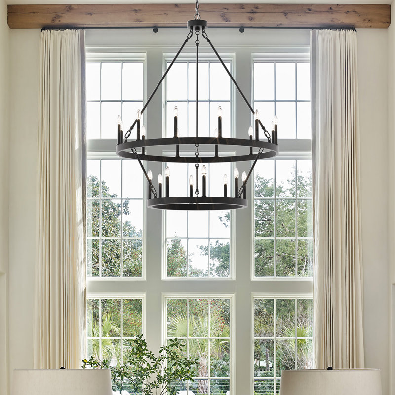 Adriana 20 - Light Steel Dimmable Wagon Wheel Chandelier, Aged Zinc