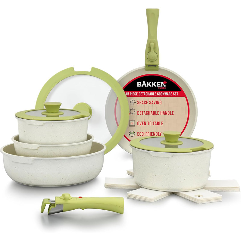 Bakken-Swiss 15-Piece Green Granite Non-Stick Cookware Set