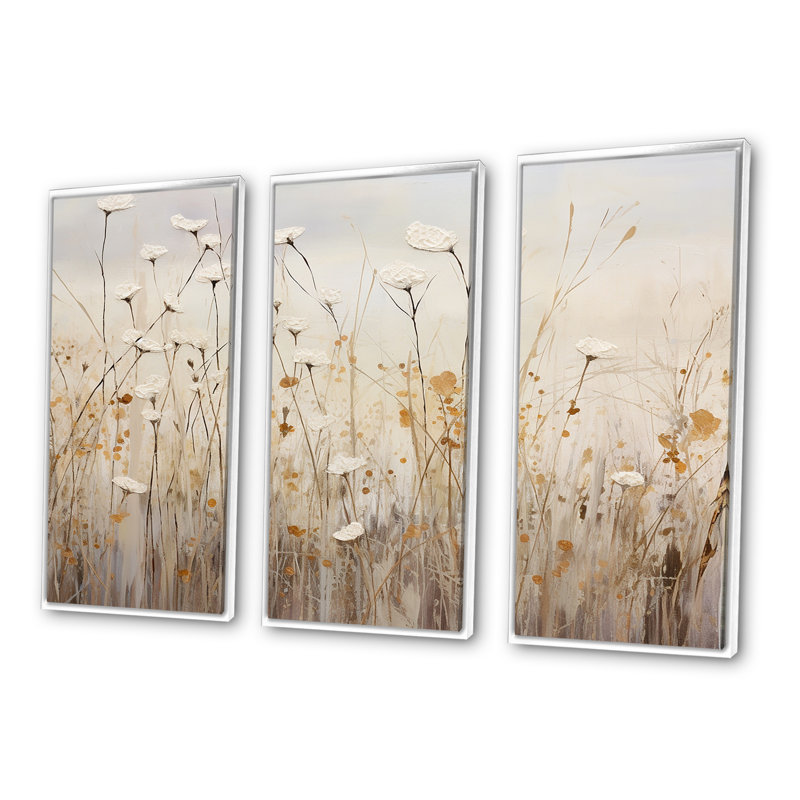 Elige - Wildflowers Wall Art Living Room Set, 28" H x 36" W x 1" D, White Floater Framed