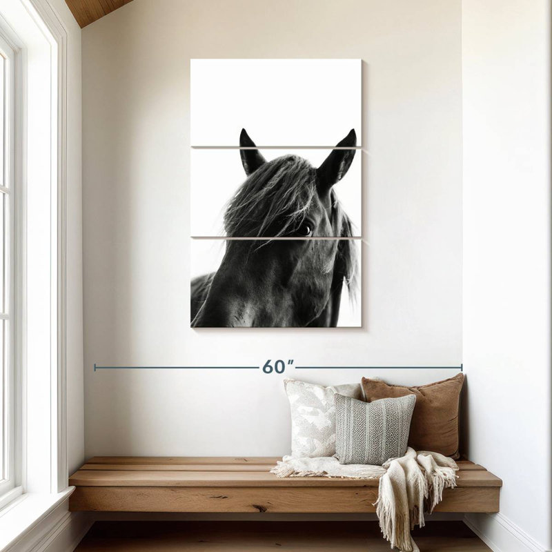 Cheval noir sauvage Brampt, H 45 po x l 28 po
