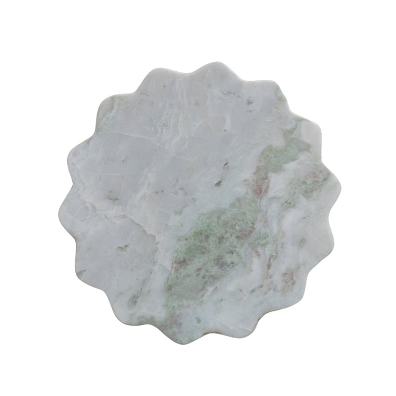 Green Melange Marble Scalloped Lazy Susan with Iron Base