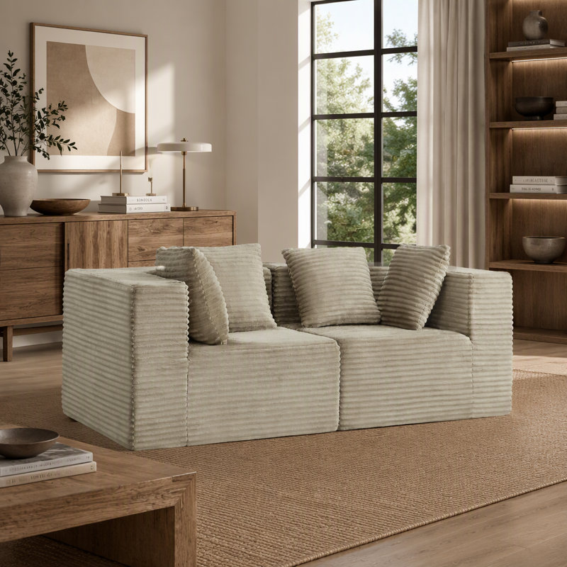 Canapé modulaire Boneless Cloud avec tissu velours côtelé sans assemblage, L 74,8 po, Velours côtelé chameau, Camel