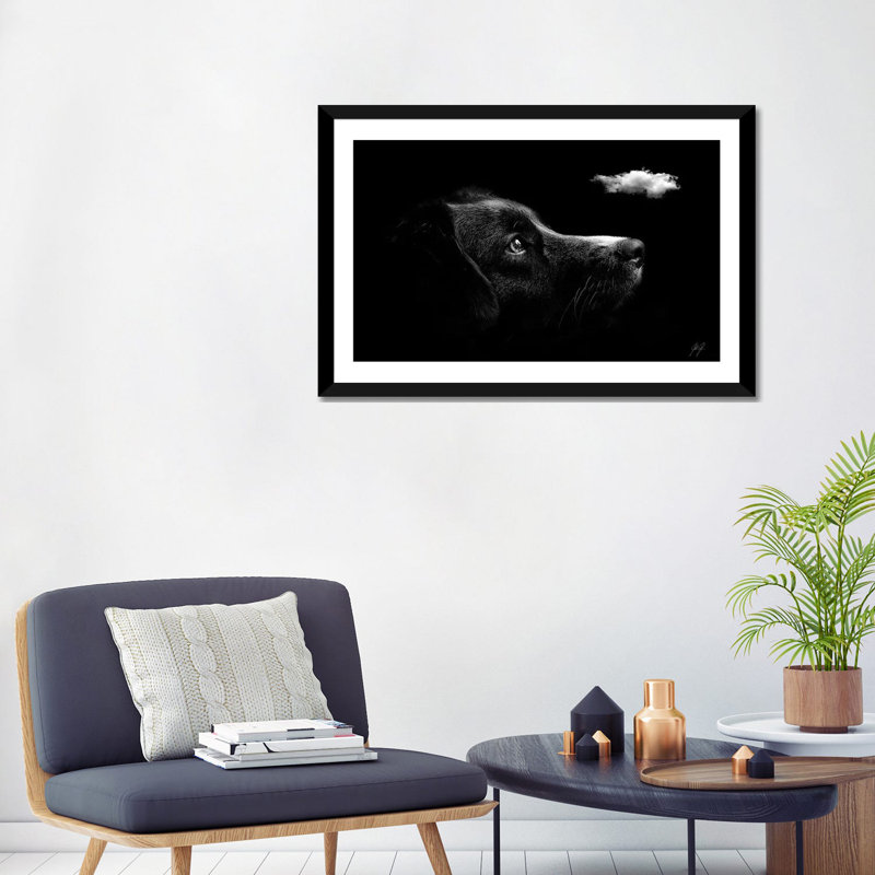 "Découvrant I" par Kathrin Federer-impression d’art graphique, H 24 po x l 32 po x P 1 po, Papier encadré noir, Blanc