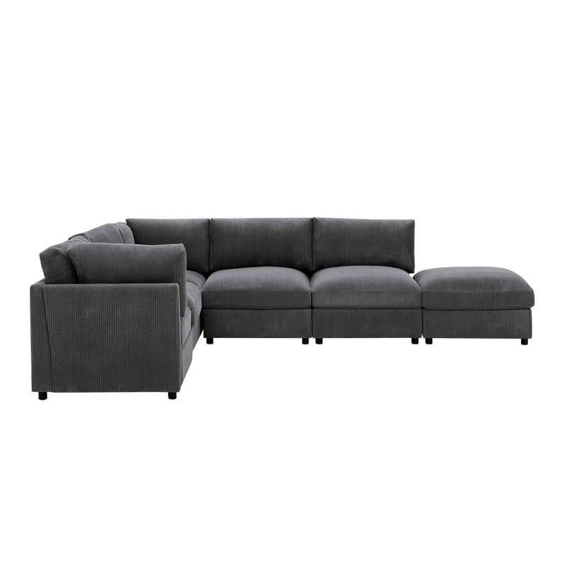 Canapé modulaire réversible en velours côtelé, Dark Grey Corduroy, H 33 po x l 98 po x P 126,5 po