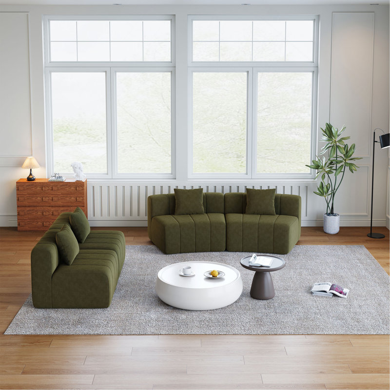 Canapé modulaire courbé Chenille, Vert