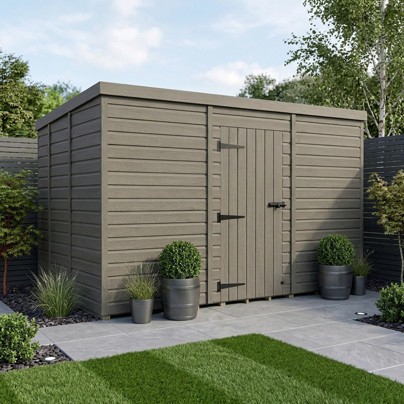 Total Sheds 14ft x 9ft Composite Pent Garden Shed - Single Door - No Windows - EPDM Rubber Roof - UK Manufactured