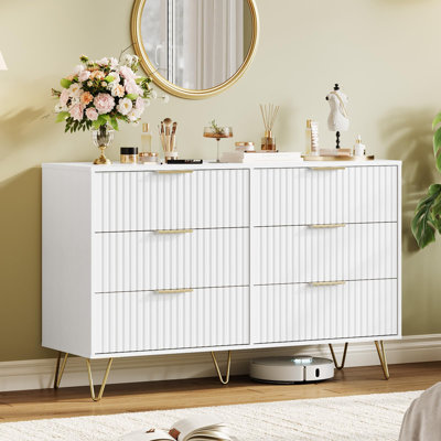 Fluted Dresser for Bedroom with 6 Drawers,47" Wide Modern Chest of Wooden Bedroom Chest with Metal Handle,Clothes Storage Organizer,Dresser & TV Stand for Living Room,Hallway