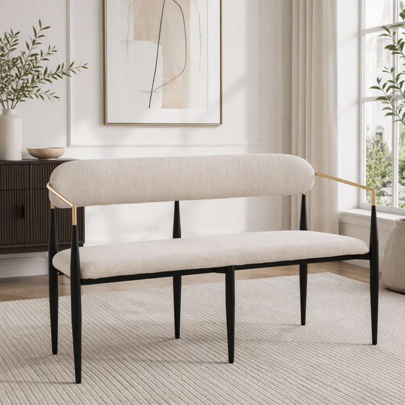 Causeuse en métal avec bordure dorée, Beige, noir / tissu doré