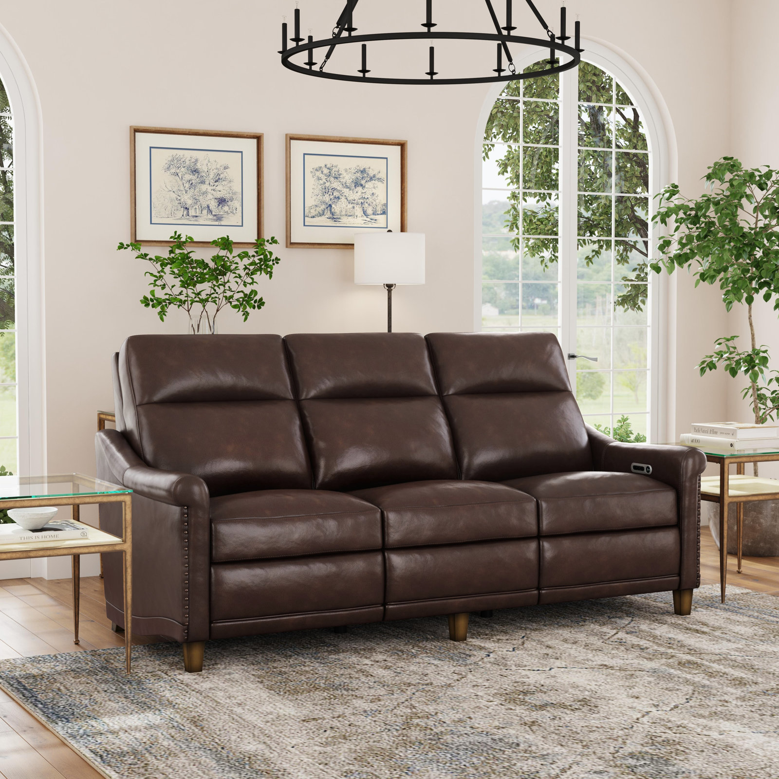 Elizabeth 3-Piece Leather Reclining Living Room Set, Brown