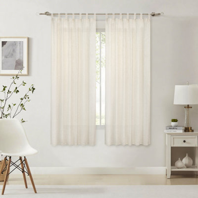 Linen Blend Semi-Sheer Tab Top Vintage Curtain Pair
