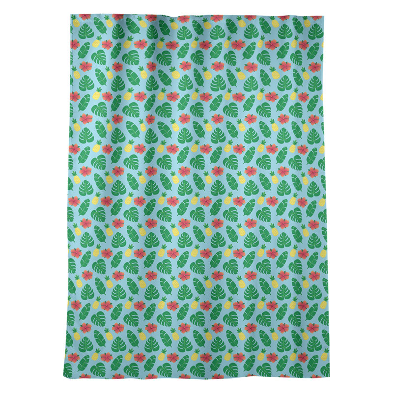 Panneau de rideau simple darkeningthermal avec passe-tringle tropical floral, Vert clair / jaune / bleu clair