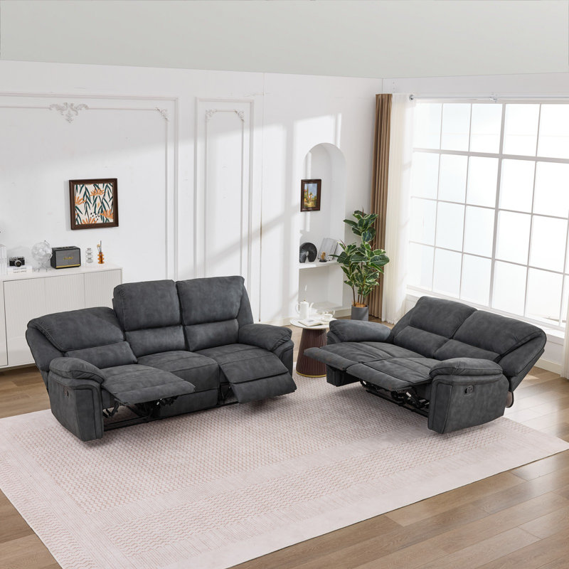 Fabric Reclining Sofa, 2+3 Seater, Dim Grey