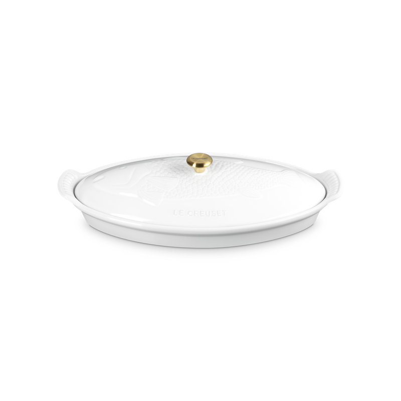 Le Creuset Stoneware Heritage Fish Baker, 1.7 Qt. - Cerise, White