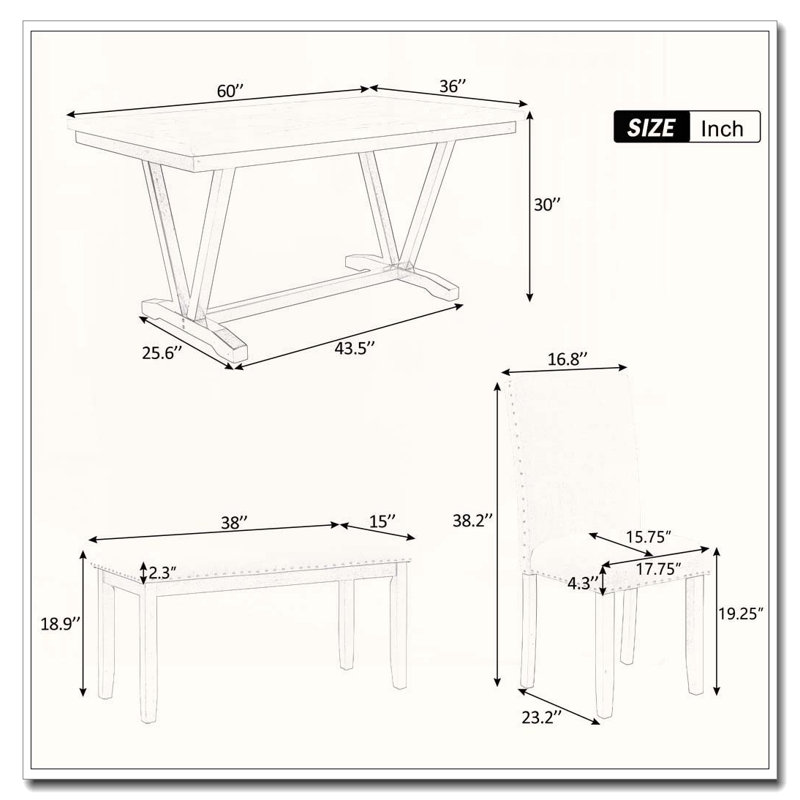 Ensemble de table de salle à manger 6 pièces en placage de marbre avec pieds en forme de V et banc