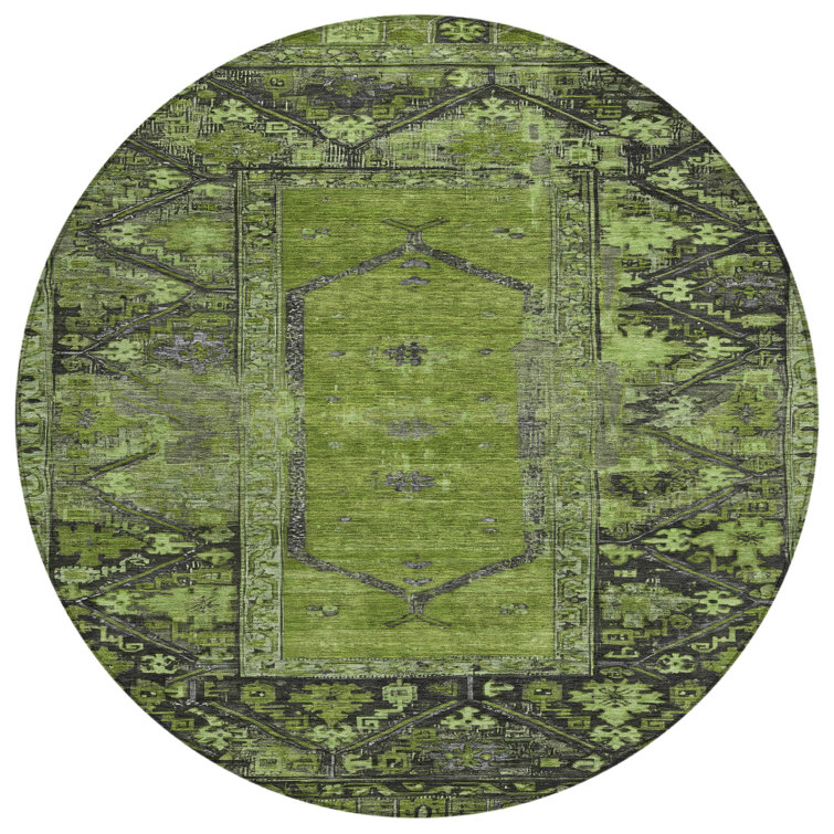 Machine Washable Indoor/Outdoor Xhevrie Olive Rug