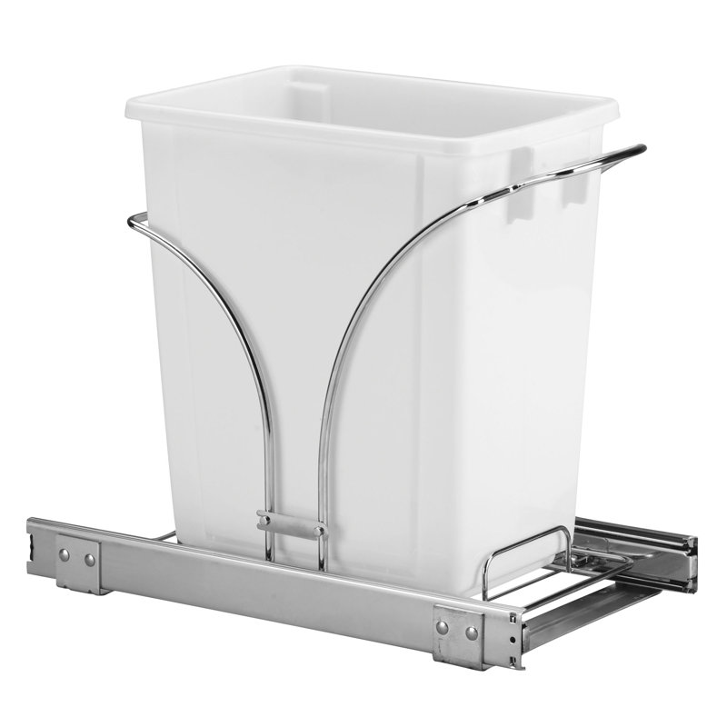 Glidez Pull‑Out Single Trash Can with Chrome‑Plated Steel Base and 5‑Gallon Bin, 5 (Gallons), White