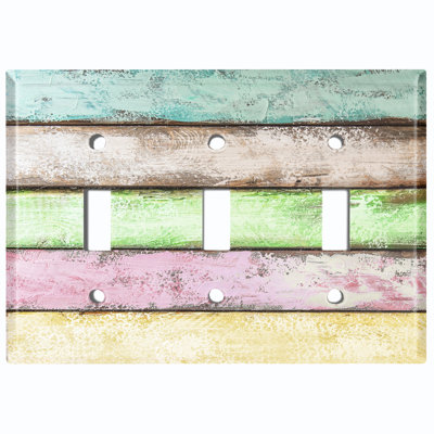 Metal Light Switch Plate Outlet Cover (Colourful Pastel Fence Horizontal - Triple Toggle)