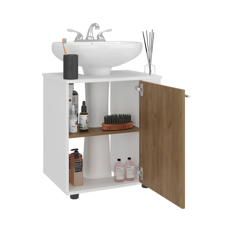 Armoire de rangement sous évier AS CRZ pour lavabo sur colonne, rangement compact pour salle de bain avec compartiment latéral