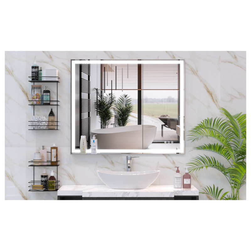 30" x 36" LED Bathroom Vanity Mirror with Anti-Fog & Touch Control, 3 Color Temperatures, Hidden Backlight, Silver Aluminum Frame, Wall Mounted