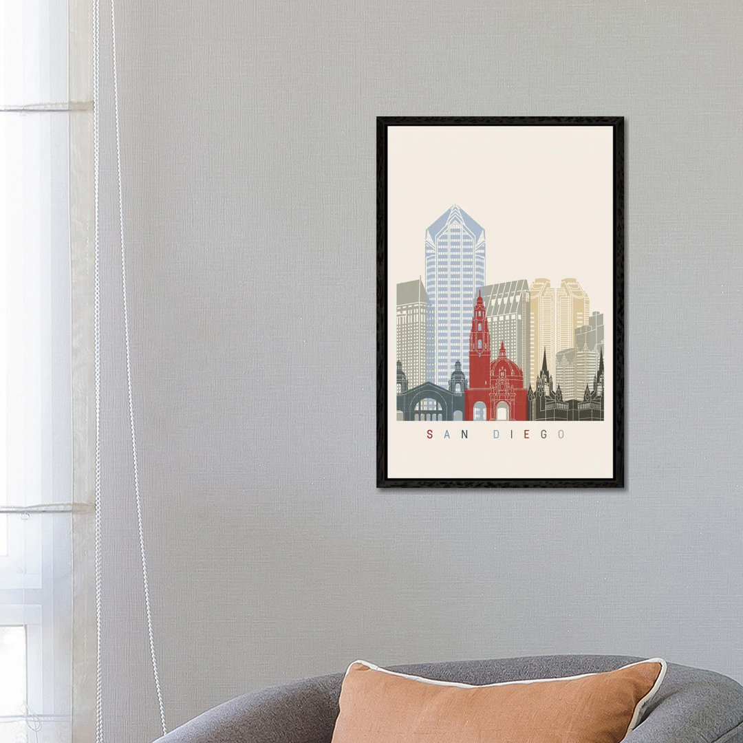 San Diego Skyline Poster von Paul Rommer - Galerie-verpackte Leinwand Giclée auf Leinwand