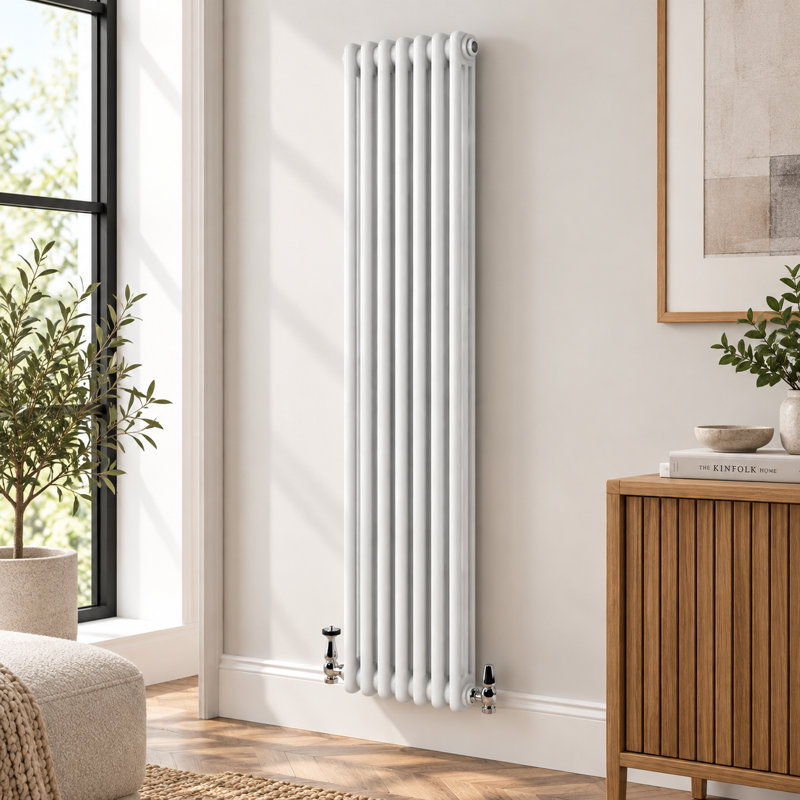 Uxbridge Vertical Traditional Colosseum Radiator, 1800mm H x 380mm W x 130mm D, White