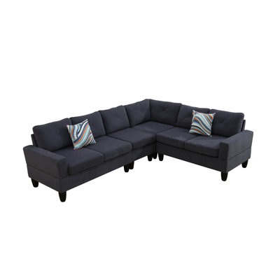 Star Dark Black Fabric L Shaped Couch Living Room Sofa Set