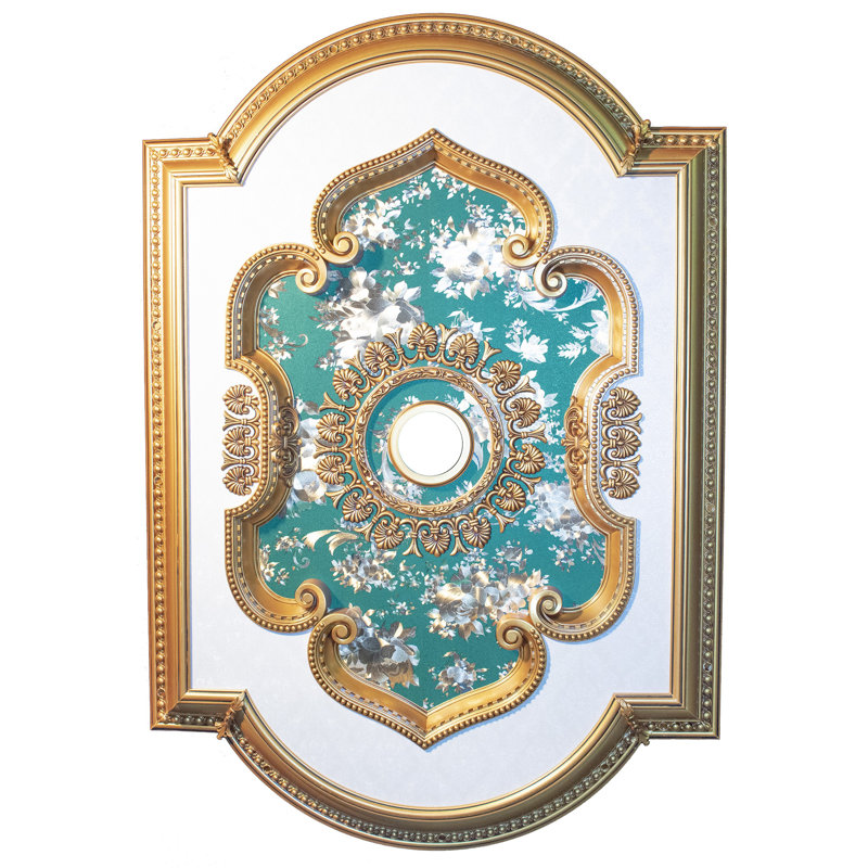Rectangular Gold and Teal Floral Ceiling Medallion