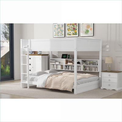 Lit superposé en bois et bois aggloméré avec dessus de grand lit, sans sommier, blanc pour les petites chambres et amp; Chambre d'amis