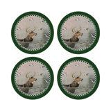 English Stag Green Vegan Leather Round Coasters