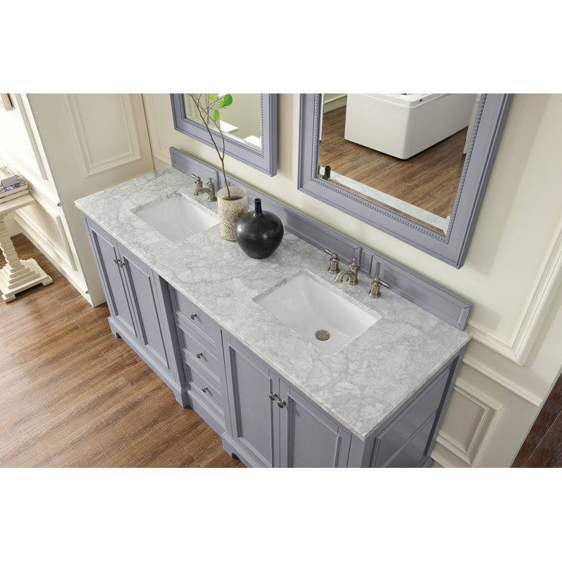 De Soto 72'' W Double Vanity, Carrara White, 8" Widespread