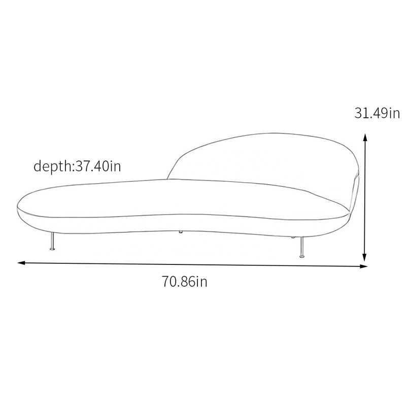 Wood Frame Chaise Longue with High-Density Foam, Grey, Right Hand Facing