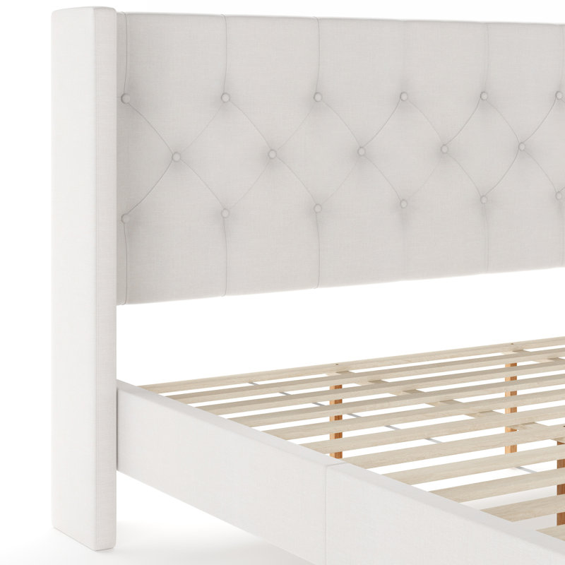 Martha Stewart Carmy Platform Bed With Tufted Wingback Headboard, King