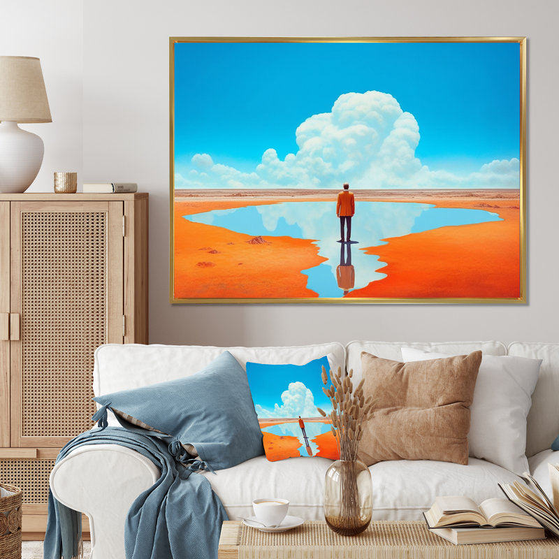 «Alone In Mysterious Desert Lake», reproduction sur toile, Cadre flottant noir, H 30 po x l 40 po x P 1,5 po