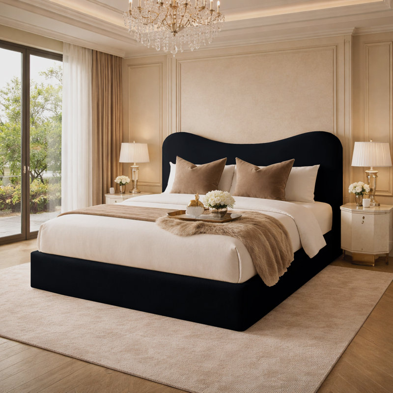 Upholstered Bed, Black, Small Double (4')