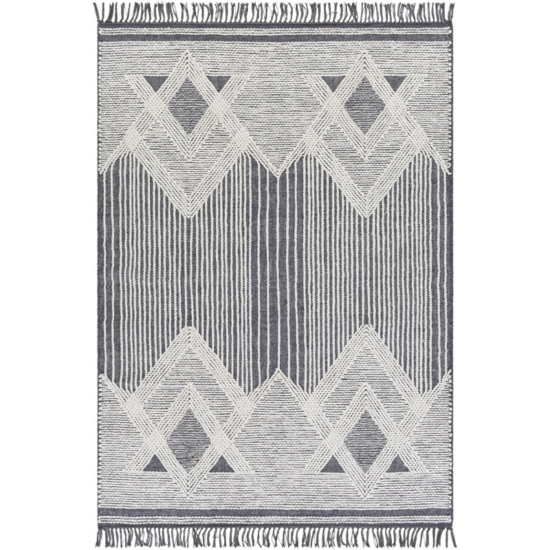 Tapis gris/ivoire sud-ouest fait main à tissage plat Janiya, Rectangle 5 pi x 7 pi 6 po