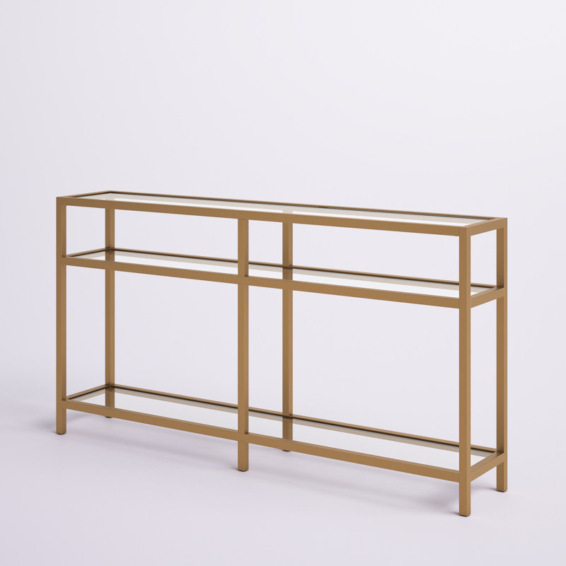 Ceno Glass Top Console Table, Brass, 29" H x 55" W x 10" D