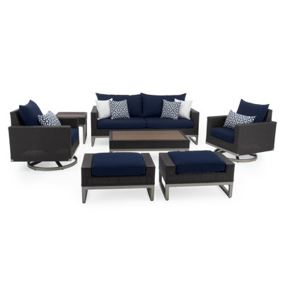 Milo Motion 7 Piece Rattan Sunbrella Sofa Set with Cushions