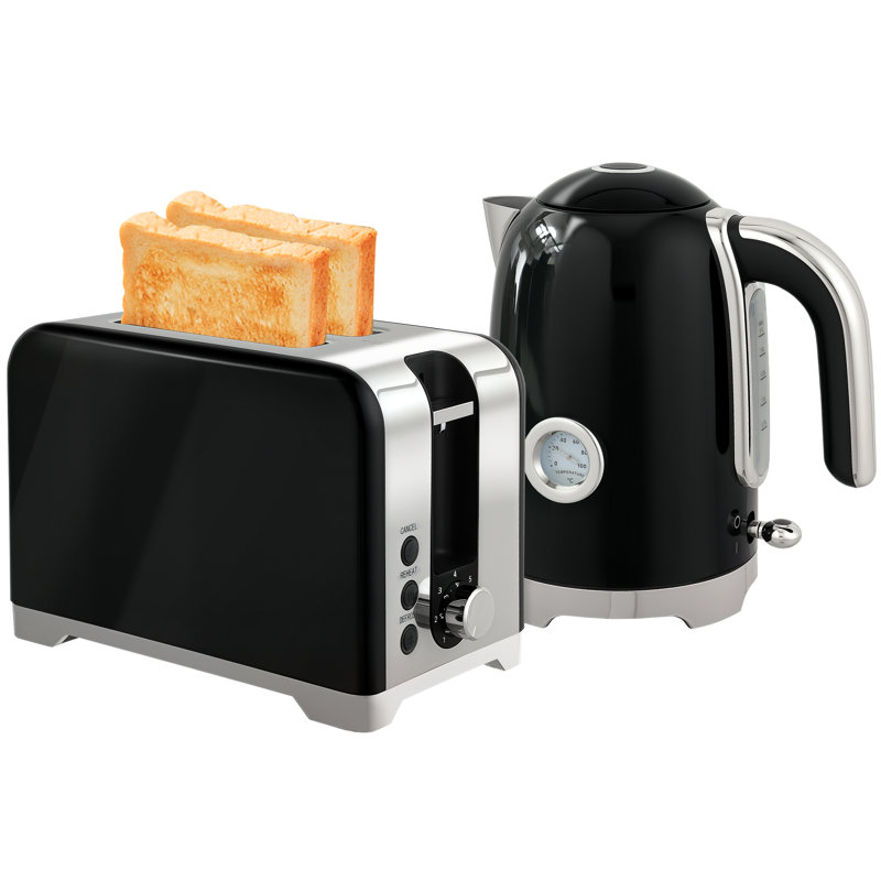 Kettle and Toaster Set, Black/Silver