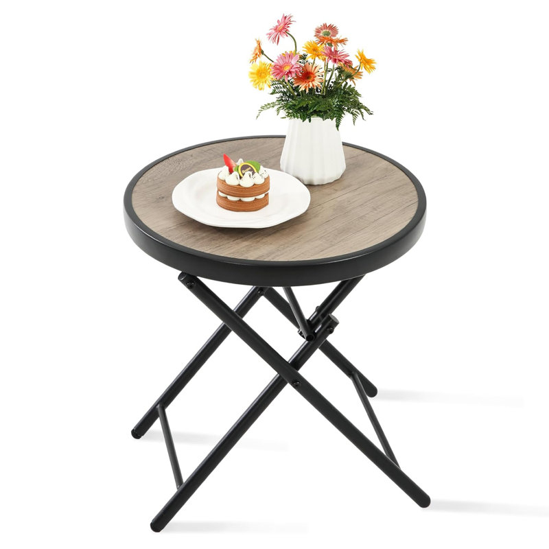 Folding Patio Side Table with Tempered Glass Tabletop
