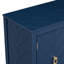 Buffet bleu marine avec motifs géométriques captivants et poignées en métal rétro élégance intemporelle en bleu, motifs, poignées rétro,-113635319