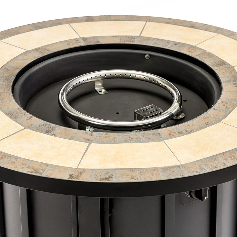 30" Propane Gas Fire Pit Table, 50000 BTU Round Steel Fire Pit With Mosaic Ceramic Tabletop For Outside Patio Deck Garden Backyard