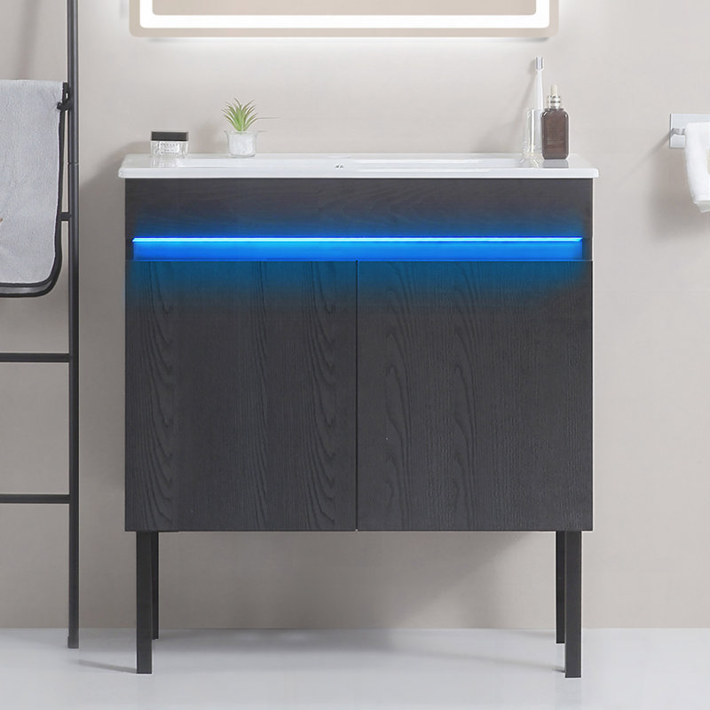 Meuble-lavabo de salle de bain avec béquille en métal, noir (sans lavabo en céramique)