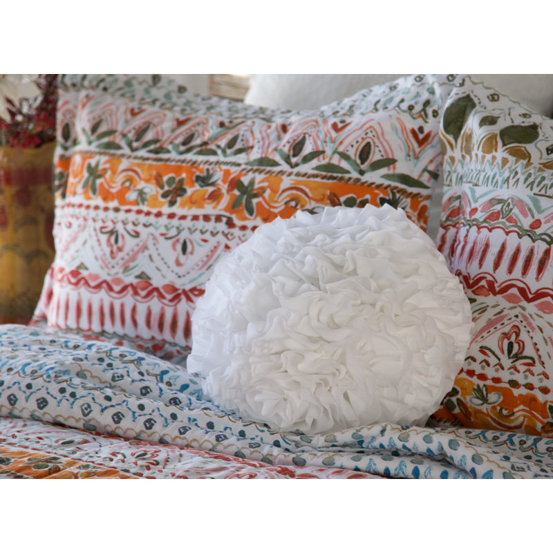 Ruffle Puff Hanging Ball Round Pillow Cover and Insert, White