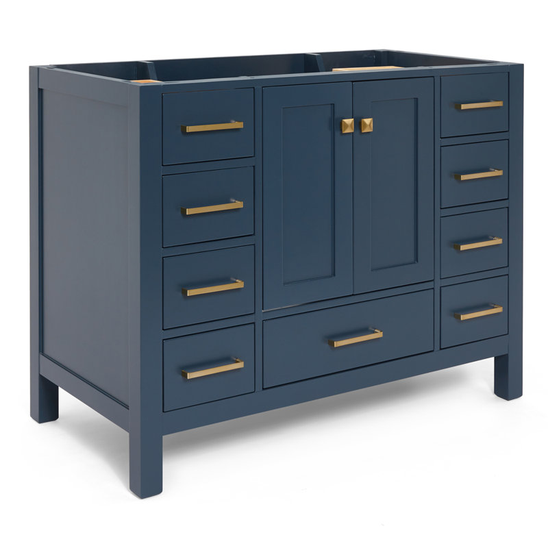 Cambridge 42'' W Single Bathroom Vanity Base, Satin Brass, Midnight Blue