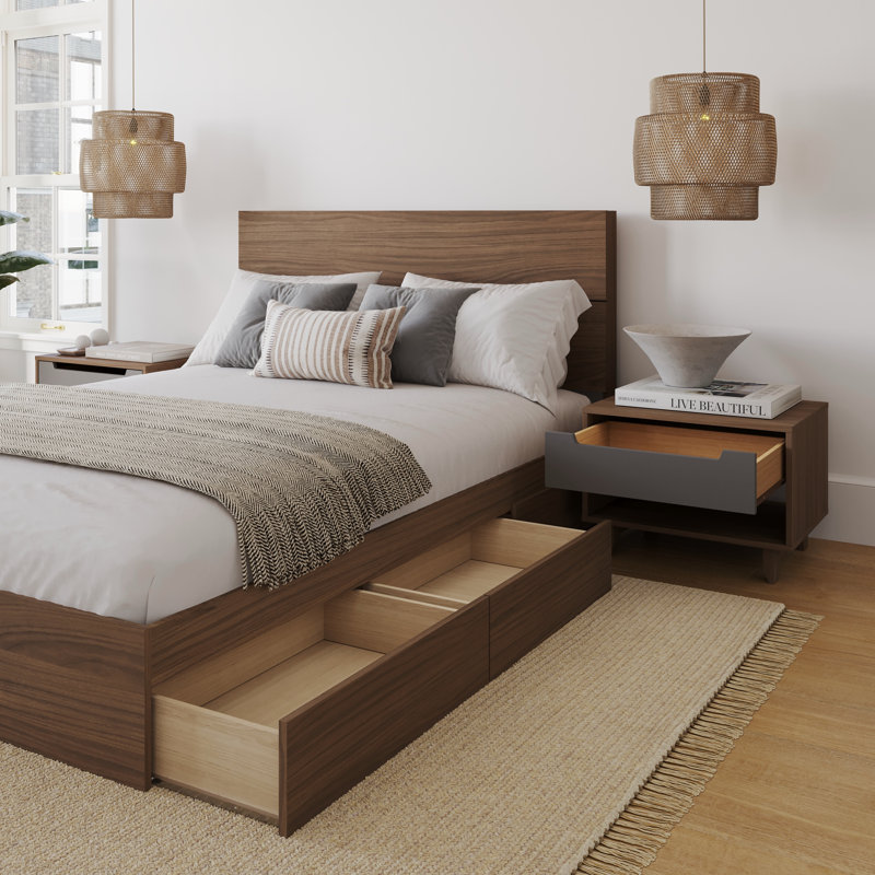 Ensemble de chambre à coucher avec rangement réversible 3 pièces Faul, Brun / Gris, Grand