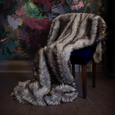 Thomas Collection® Smoky Blue Wolf Luxury Faux Fur Throw Blanket Assorted Sizes