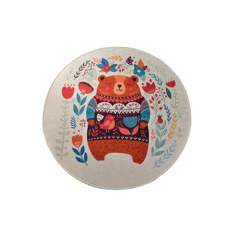 Luxurious Round Carpet, 55.1 inches Diameter, 100% Polyester, 0.4 inches Pile Height | Antibacterial, Non-Slip Underside, Machine Washable at 86°F | Perfect for Living Room, Bedroom, and Kids' Play Areas